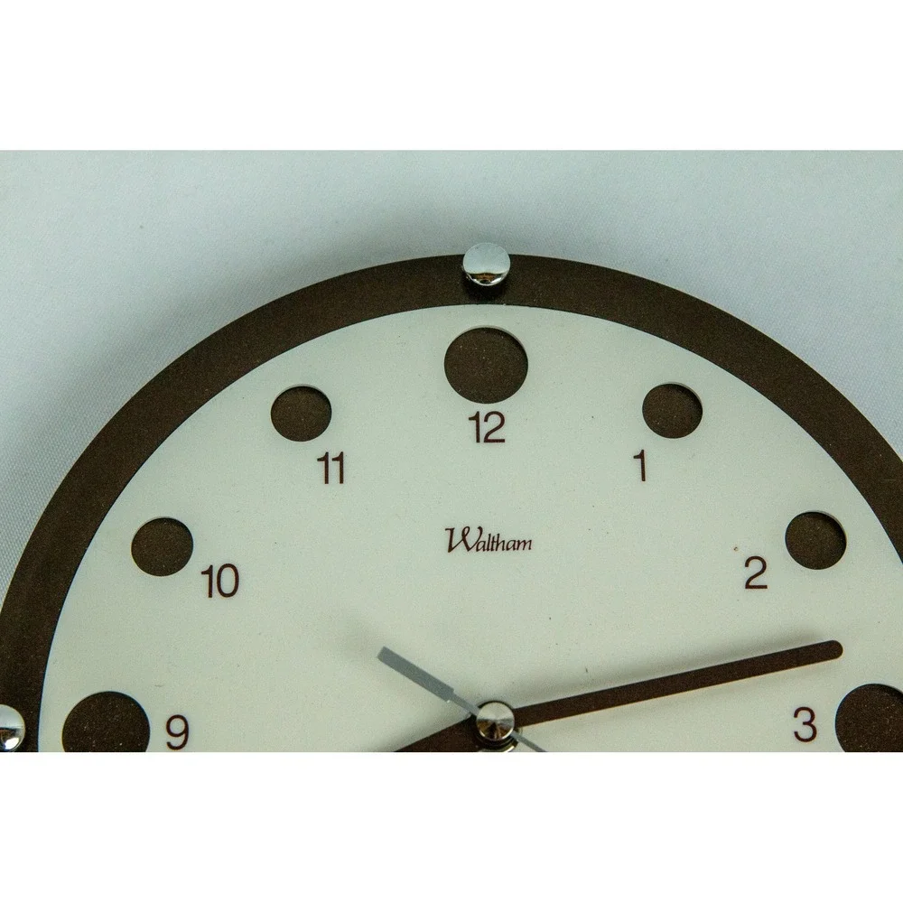 Waltham Quartz Wall Clock Round Cream Brown Modern Minimalist Analog Timepiece